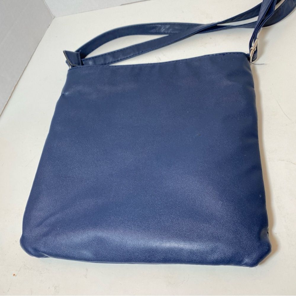 Leather Navy Blue Crossbody Purse Bag Silver Hardware 10” x 10” NWOT - Picture 6 of 6